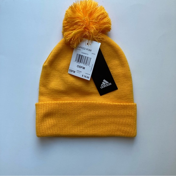 Adidas NWT Golden Yellow Knit Beanie with Pom - Picture 2 of 4